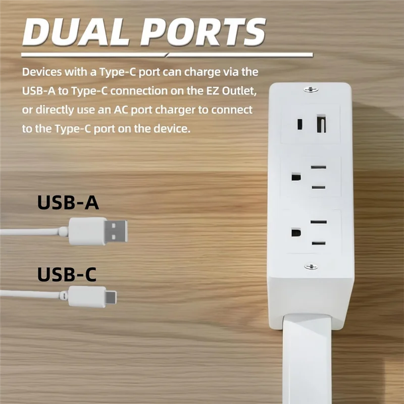 B14C Electric Outlet Extender Stick with 180° Rotation-Extendable Length(22" to 27"), USB-C& USB-A Ports-Us Plug Home, Office Us