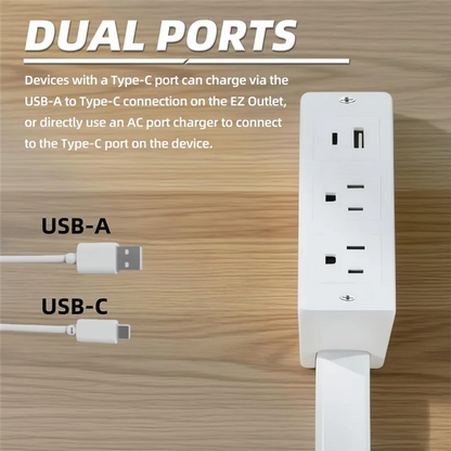 B14C Electric Outlet Extender Stick with 180° Rotation-Extendable Length(22" to 27"), USB-C& USB-A Ports-Us Plug Home, Office Us