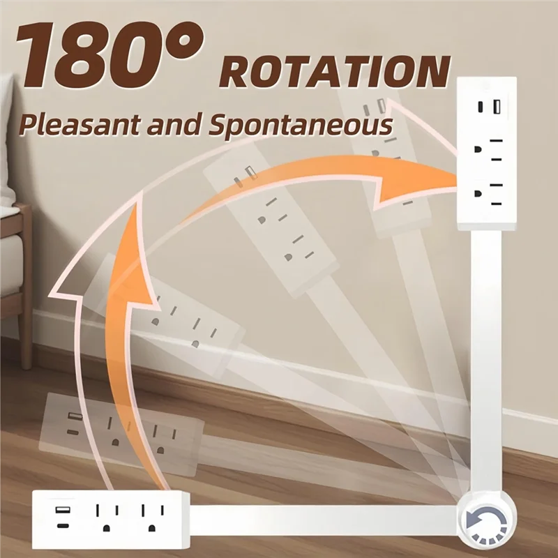 B14C Electric Outlet Extender Stick with 180° Rotation-Extendable Length(22" to 27"), USB-C& USB-A Ports-Us Plug Home, Office Us