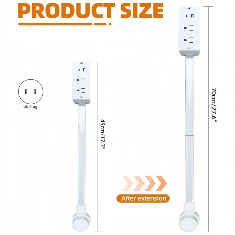 B14C Electric Outlet Extender Stick with 180° Rotation-Extendable Length(22" to 27"), USB-C& USB-A Ports-Us Plug Home, Office Us