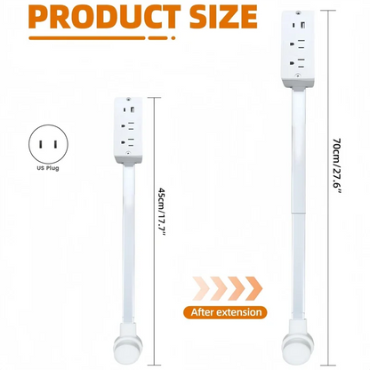 B14C Electric Outlet Extender Stick with 180° Rotation-Extendable Length(22" to 27"), USB-C& USB-A Ports-Us Plug Home, Office Us