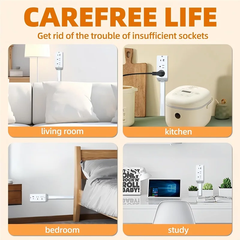 B14C Electric Outlet Extender Stick with 180° Rotation-Extendable Length(22" to 27"), USB-C& USB-A Ports-Us Plug Home, Office Us